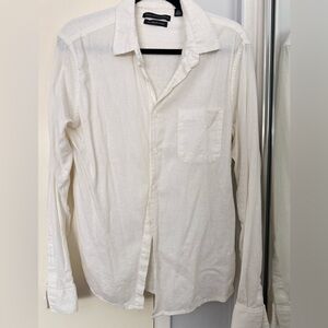 Saks Fifth Avenue White Linen Button-Down Shirt – Classic Fit (M)